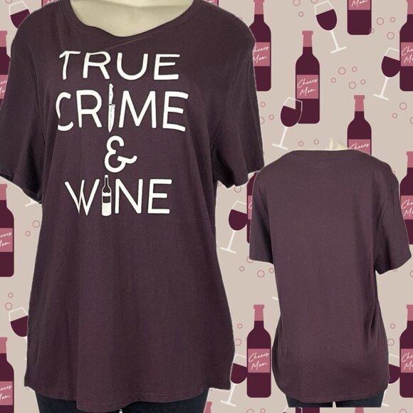 Torrid +3X Merlot Crew Neck True Crime & Wine Relaxed Graphic Short Sleeve Tee - Picture 1 of 6